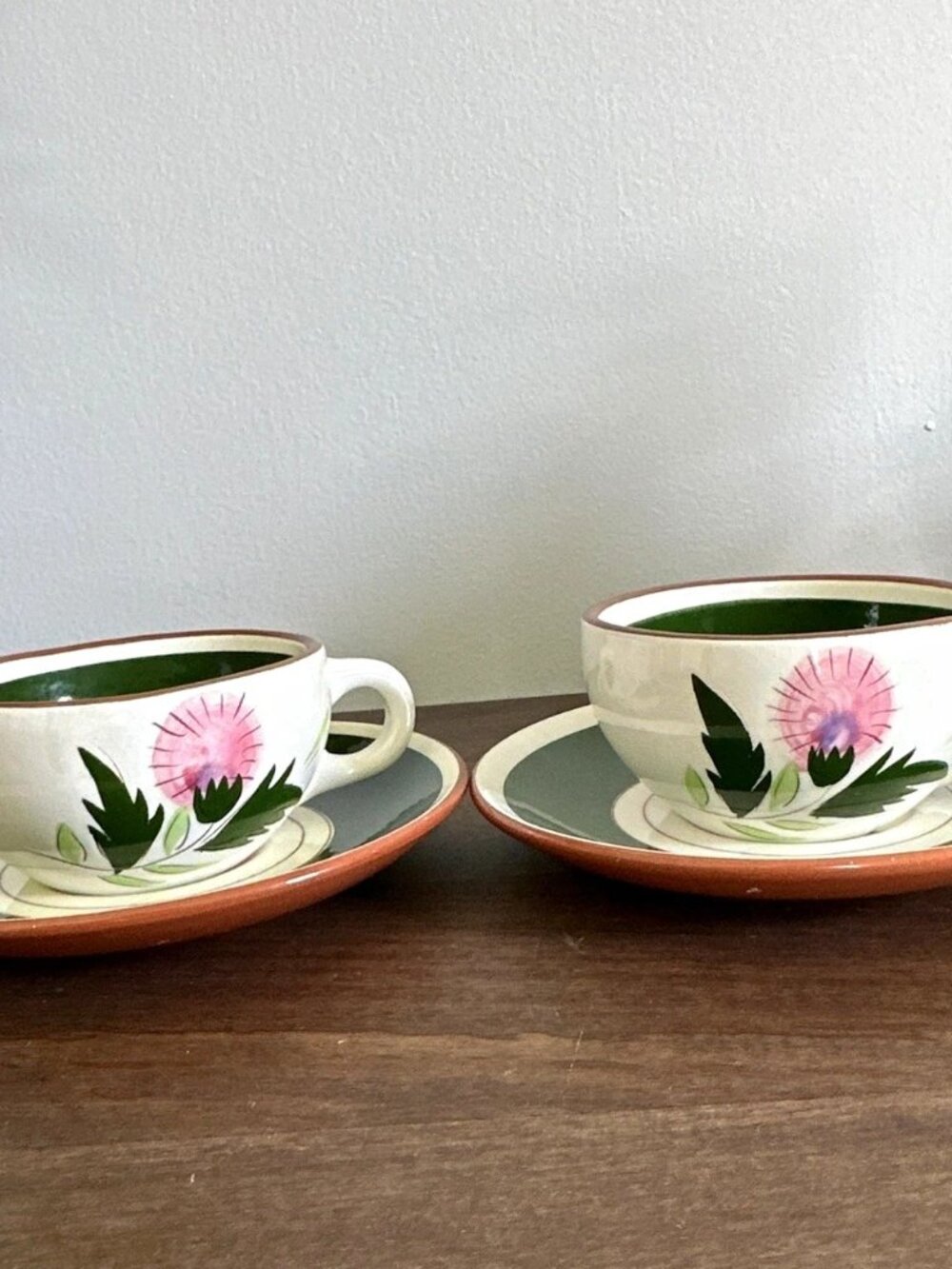 Stangl Thistle Floral 4-Piece Cup & Saucer Set Green Pink